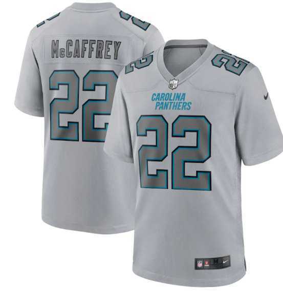 Mens Carolina Panthers #22 Christian McCaffrey Gray Atmosphere Fashion Stitched Game Jersey Dzhi